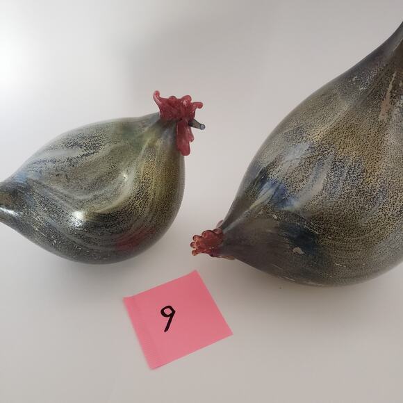 Rene Burri Mundgeblasen Blown Art Glass Chicken Figurines Lot Of 2 Charcoal - Picture 16 of 16